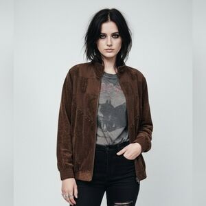 Vintage Blast Jacket Brown Bomber Zip Studded Retro Casual M